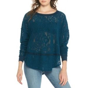 Free People teal lace top long sleeve L
